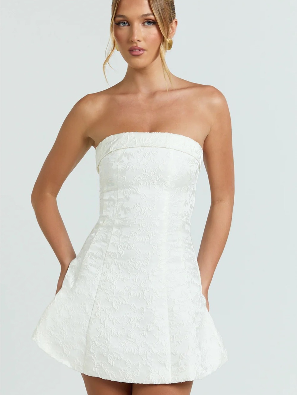 Showpo White Strapless Jacquard Mini Dress